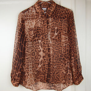 Sheer Animal Cheetah Print Chicos High Low Blouse